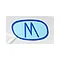 Myra Too sail insignia, a blue oval with a black M
